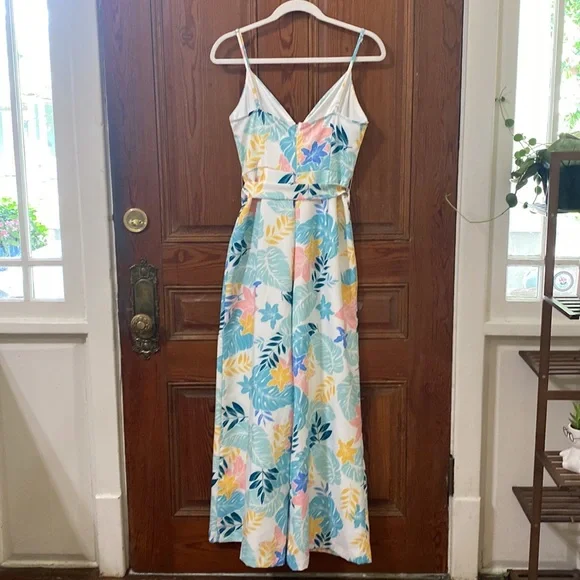 Tropical Print Wide Leg Vacation Ankle Jumpsuit Size Small Colorful - Picture 5 of 7